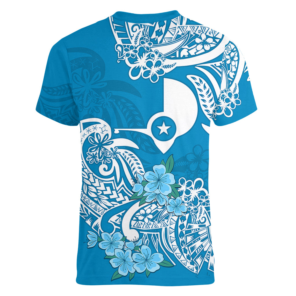 FSM Yap State Women V Neck T Shirt Polynesian Floral Tribal LT9 - Polynesian Pride