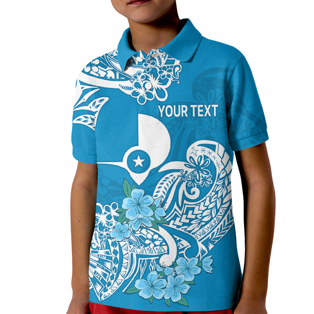 (Custom Personalised) FSM Yap State Kid Polo Shirt Polynesian Floral Tribal LT9 Kid Blue - Polynesian Pride