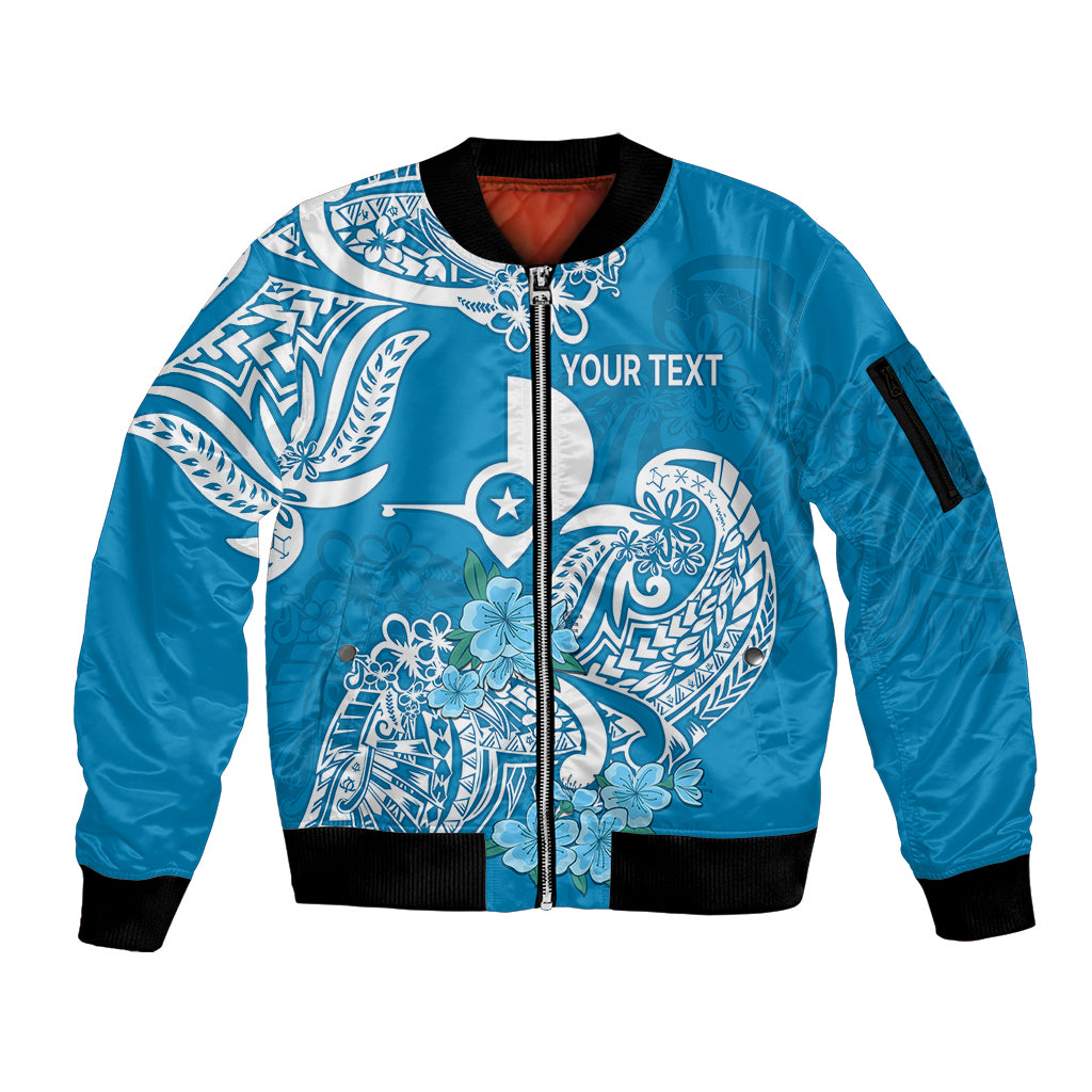 (Custom Personalised) FSM Yap State Sleeve Zip Bomber Jacket Polynesian Floral Tribal LT9 Unisex Blue - Polynesian Pride