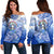 Northern Mariana Islands Off Shoulder Sweater Polynesian Floral Tribal LT9 Women Blue - Polynesian Pride