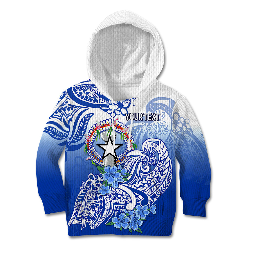 (Custom Personalised) Northern Mariana Islands Kid Hoodie Polynesian Floral Tribal LT9 Blue - Polynesian Pride