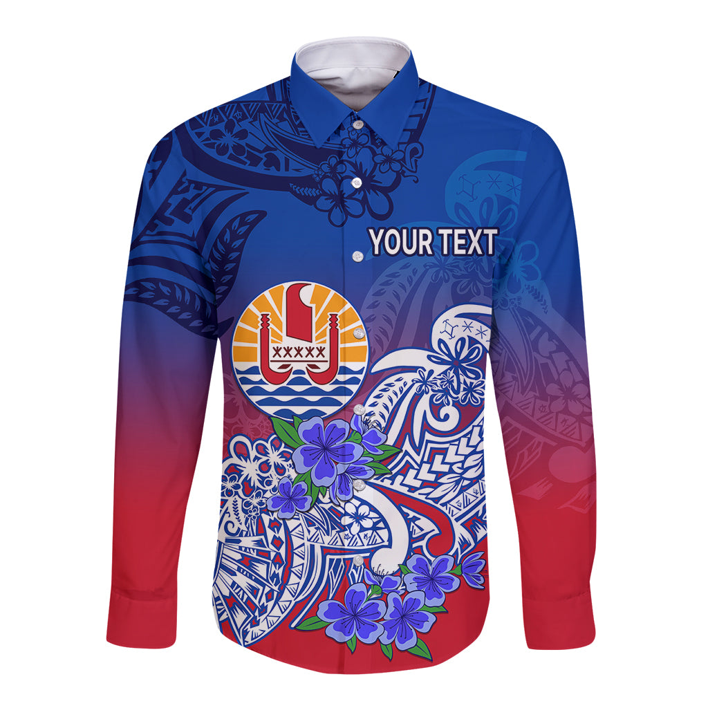 (Custom Personalised) Tahiti Long Sleeve Button Shirt Polynesian Floral Tribal LT9 Unisex Blue - Polynesian Pride