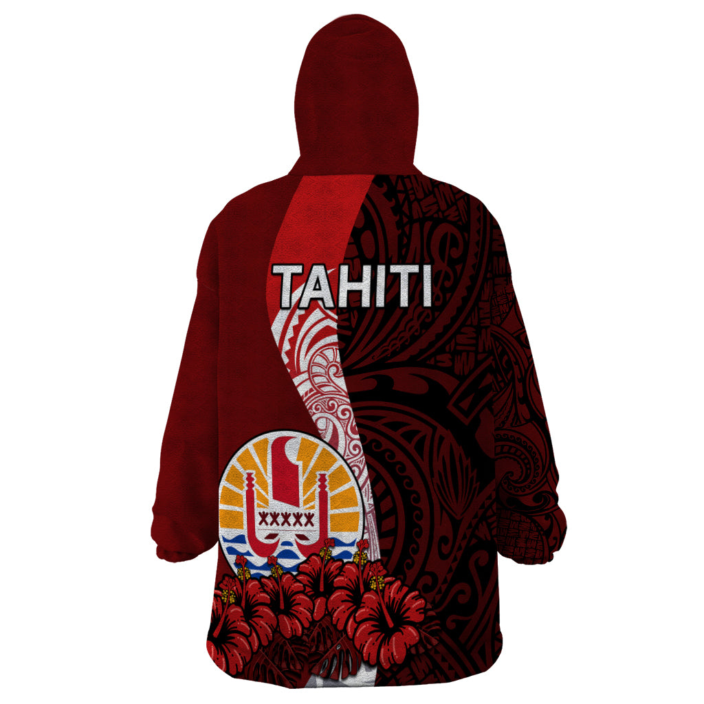 Tahiti Wearable Blanket Hoodie Polynesian Coat Of Arm With Hibiscus LT9 - Polynesian Pride