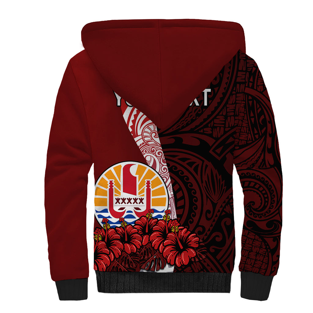 (Custom Personalised) Tahiti Sherpa Hoodie Polynesian Coat Of Arm With Hibiscus LT9 - Polynesian Pride