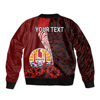 (Custom Personalised) Tahiti Sleeve Zip Bomber Jacket Polynesian Coat Of Arm With Hibiscus LT9 - Polynesian Pride