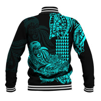 Hawaii Kakau Baseball Jacket Polynesian Floral Tribal Aqua Version LT9 - Polynesian Pride