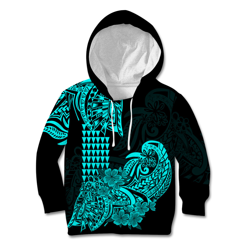 Hawaii Kakau Kid Hoodie Polynesian Floral Tribal Aqua Version LT9 Aqua - Polynesian Pride