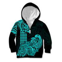 Hawaii Kakau Kid Hoodie Polynesian Floral Tribal Aqua Version LT9 - Polynesian Pride