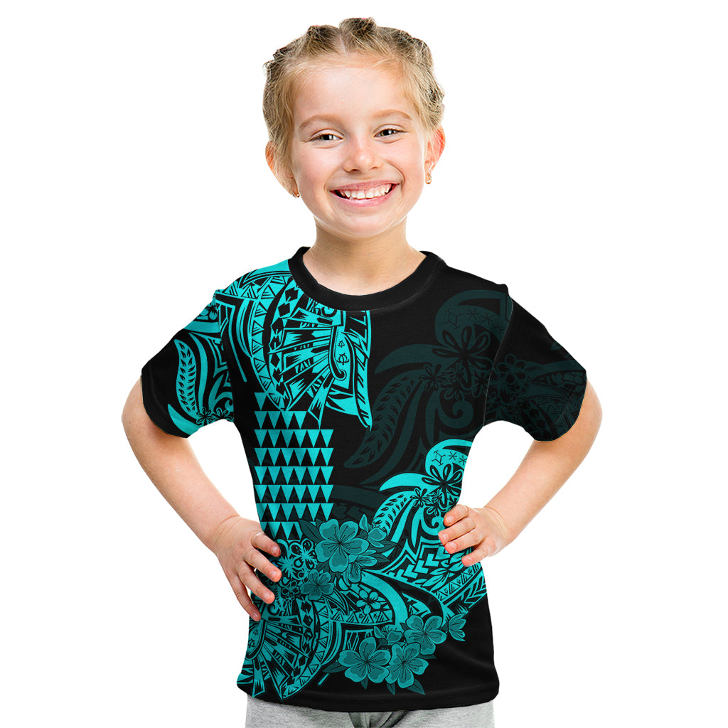 Hawaii Kakau Kid T Shirt Polynesian Floral Tribal Aqua Version LT9 Aqua - Polynesian Pride