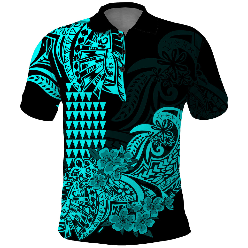 Hawaii Kakau Polo Shirt Polynesian Floral Tribal Aqua Version LT9 Aqua - Polynesian Pride