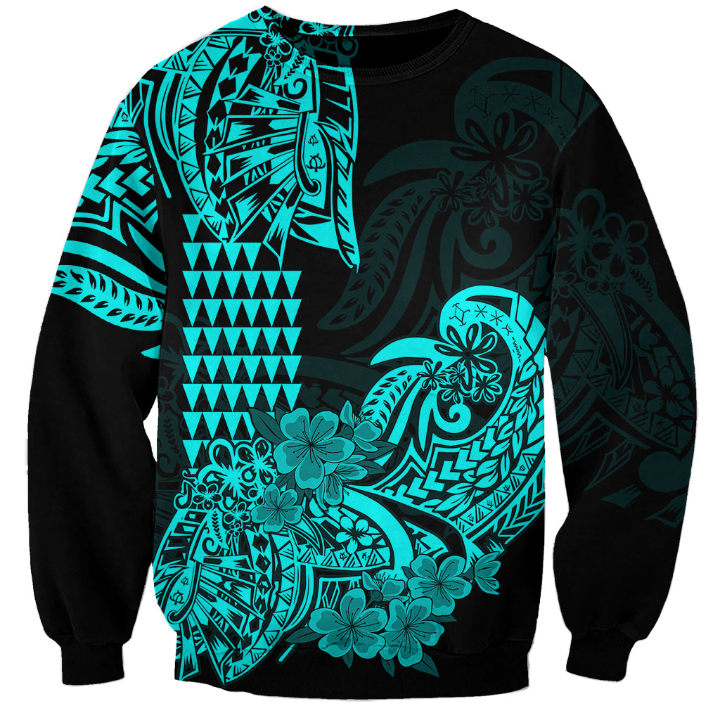 Hawaii Kakau Sweatshirt Polynesian Floral Tribal Aqua Version LT9 Unisex Aqua - Polynesian Pride