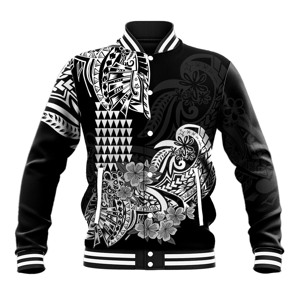 Hawaii Kakau Baseball Jacket Polynesian Floral Tribal Black Version LT9 Unisex Black - Polynesian Pride