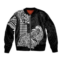 Hawaii Kakau Bomber Jacket Polynesian Floral Tribal Black Version LT9 Unisex Black - Polynesian Pride