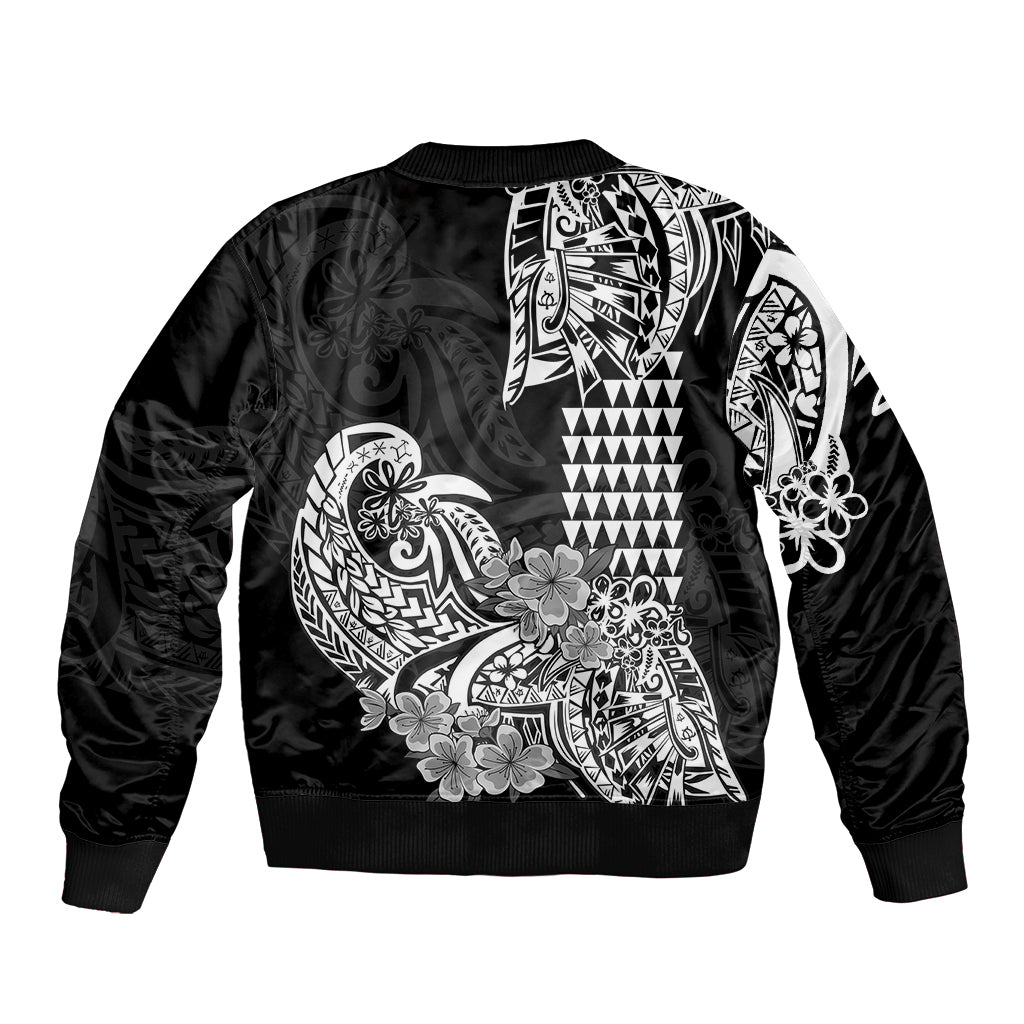 Hawaii Kakau Sleeve Zip Bomber Jacket Polynesian Floral Tribal Black Version LT9 - Polynesian Pride