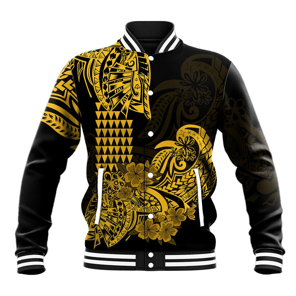 Hawaii Kakau Baseball Jacket Polynesian Floral Tribal Gold Version LT9 Unisex Gold - Polynesian Pride