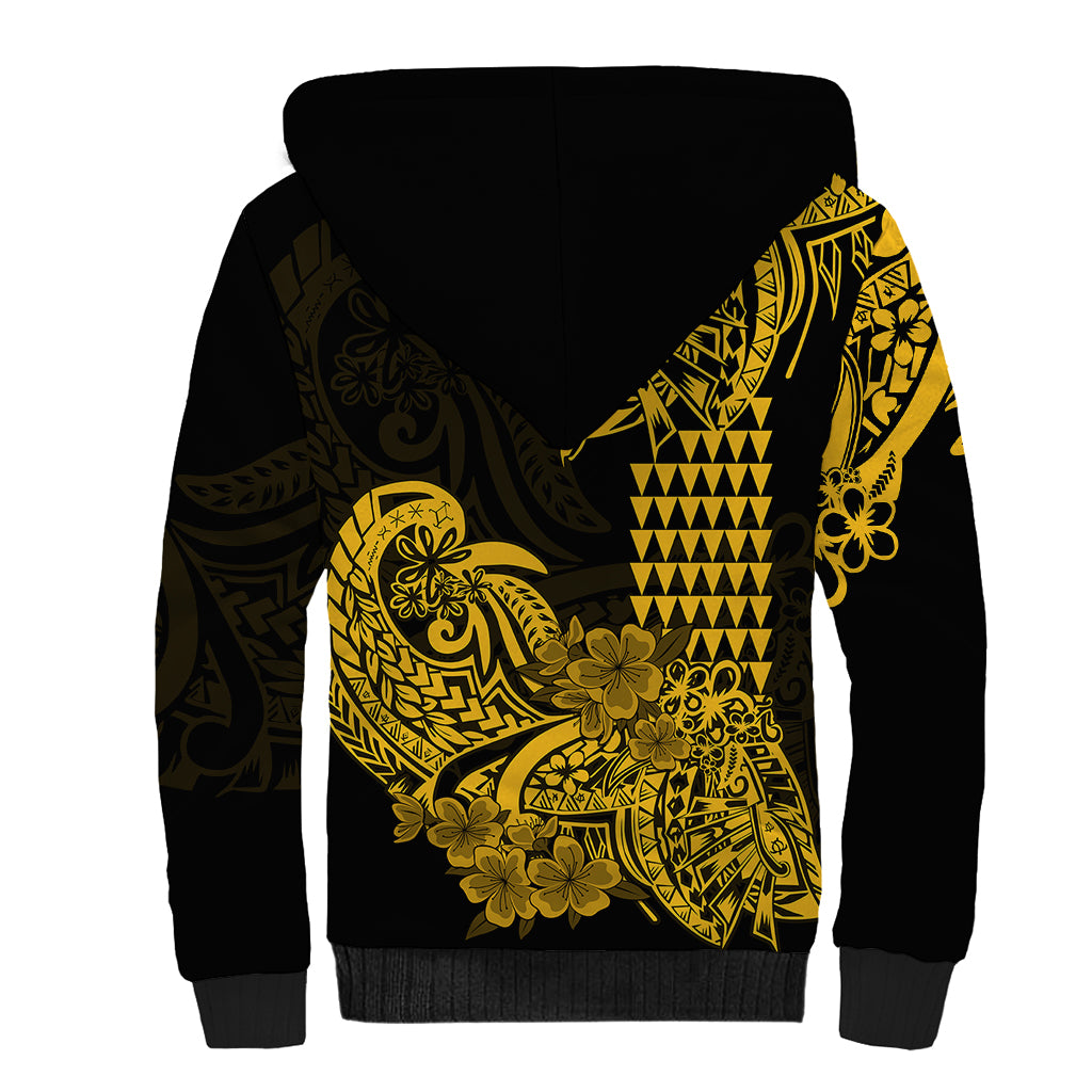Hawaii Kakau Sherpa Hoodie Polynesian Floral Tribal Gold Version LT9 - Polynesian Pride