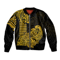 Hawaii Kakau Sleeve Zip Bomber Jacket Polynesian Floral Tribal Gold Version LT9 Unisex Gold - Polynesian Pride