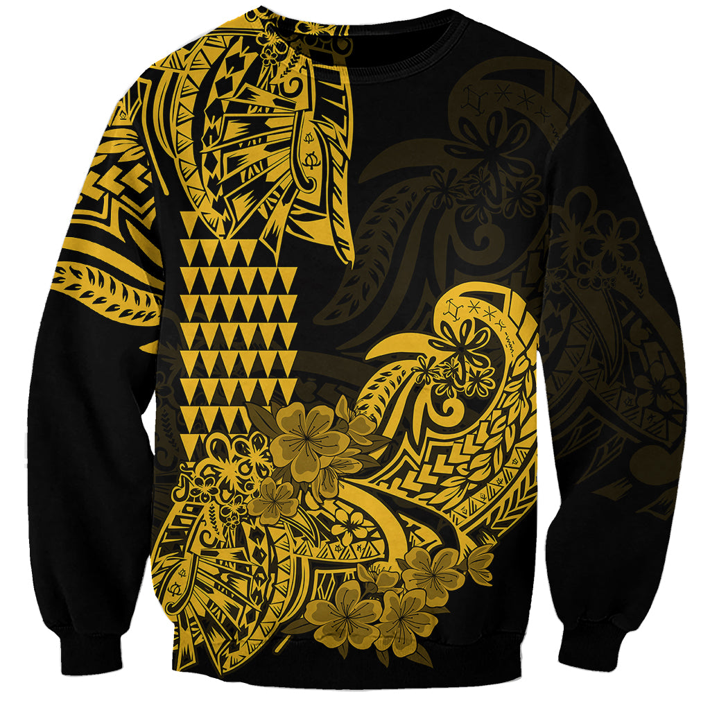 Hawaii Kakau Sweatshirt Polynesian Floral Tribal Gold Version LT9 Unisex Gold - Polynesian Pride