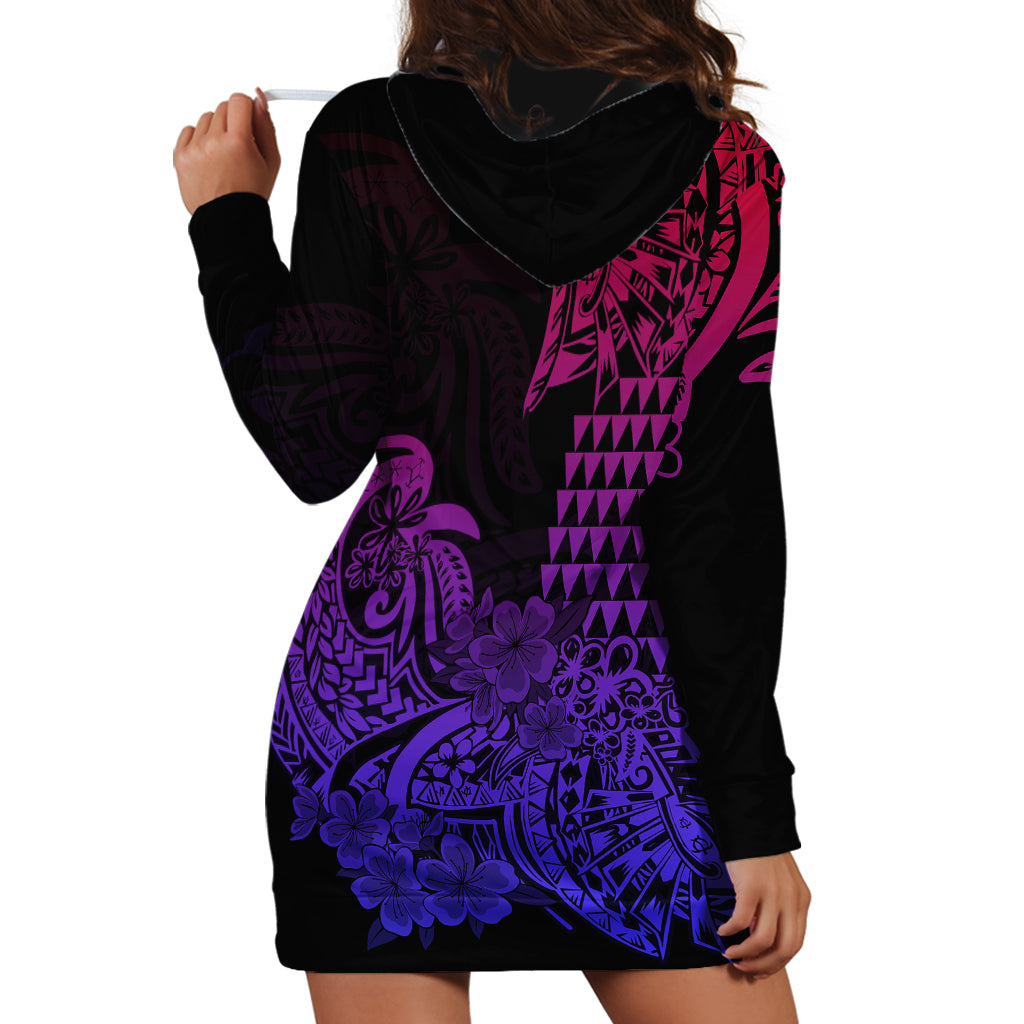 Hawaii Kakau Hoodie Dress Polynesian Floral Tribal Gradient Version LT9 - Polynesian Pride