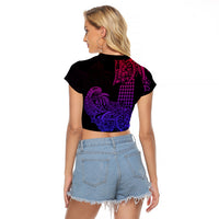 Hawaii Kakau Raglan Cropped T Shirt Polynesian Floral Tribal Gradient Version LT9 - Polynesian Pride