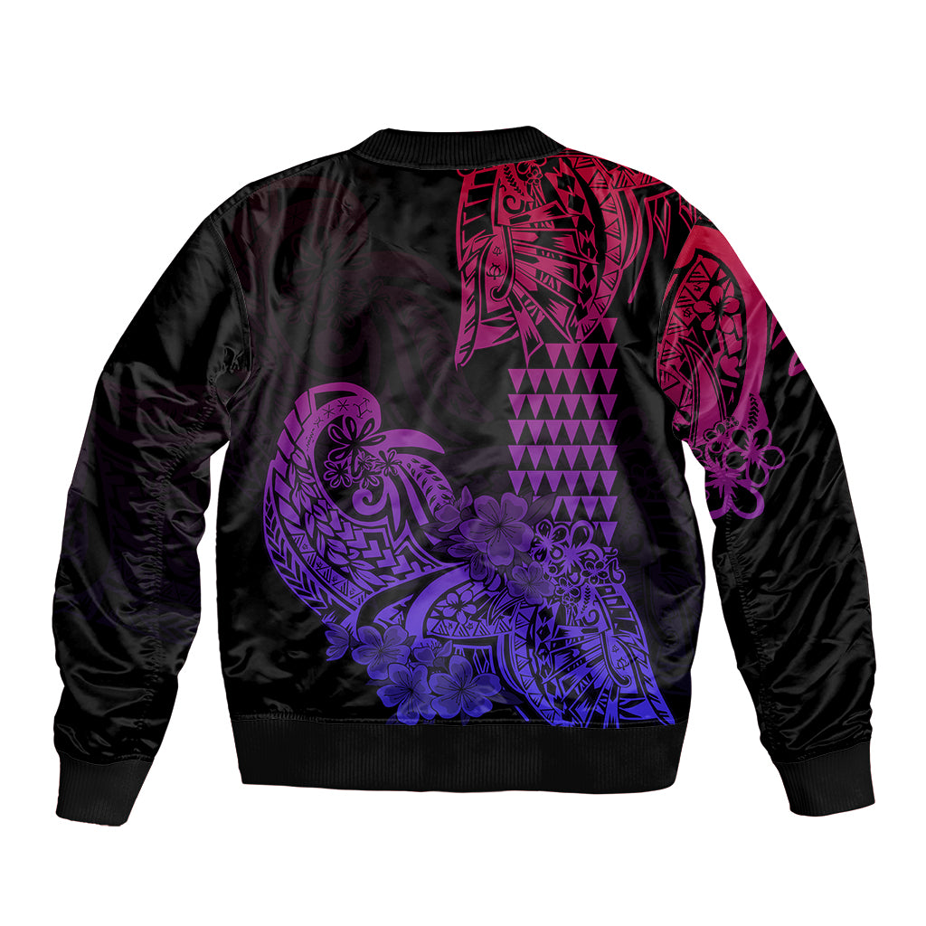 Hawaii Kakau Sleeve Zip Bomber Jacket Polynesian Floral Tribal Gradient Version LT9 - Polynesian Pride