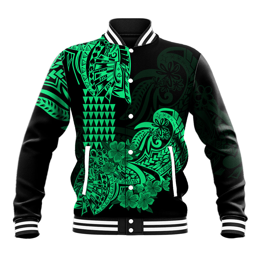 Hawaii Kakau Baseball Jacket Polynesian Floral Tribal Green Version LT9 Unisex Green - Polynesian Pride