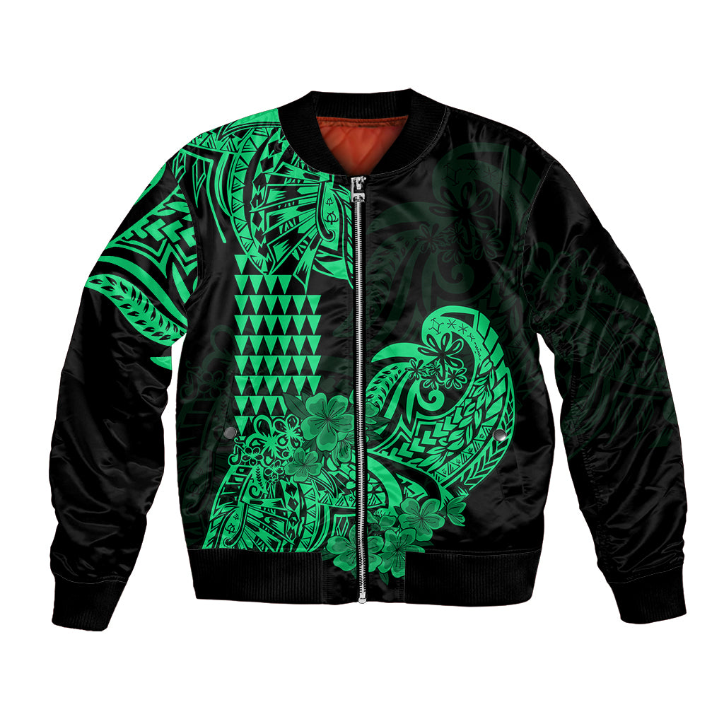 Hawaii Kakau Bomber Jacket Polynesian Floral Tribal Green Version LT9 Unisex Green - Polynesian Pride