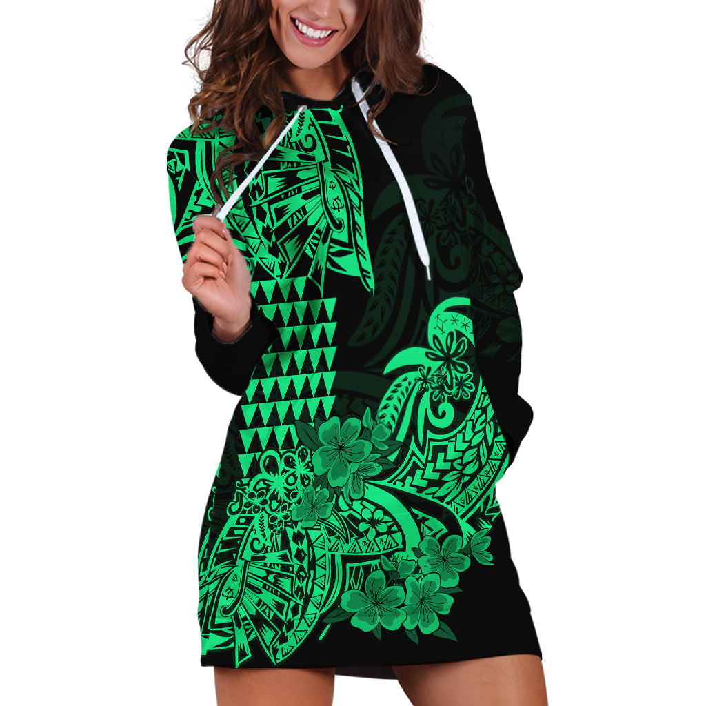 Hawaii Kakau Hoodie Dress Polynesian Floral Tribal Green Version LT9 - Polynesian Pride