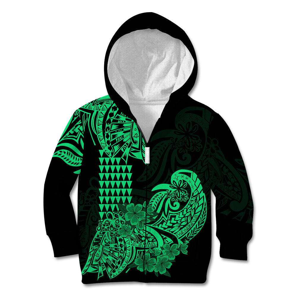 Hawaii Kakau Kid Hoodie Polynesian Floral Tribal Green Version LT9 - Polynesian Pride