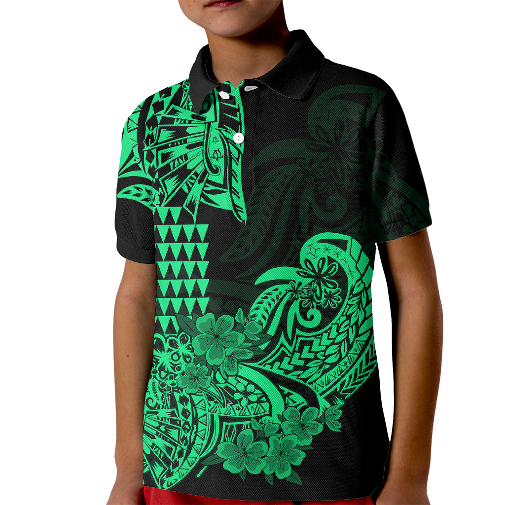 Hawaii Kakau Kid Polo Shirt Polynesian Floral Tribal Green Version LT9 Kid Green - Polynesian Pride