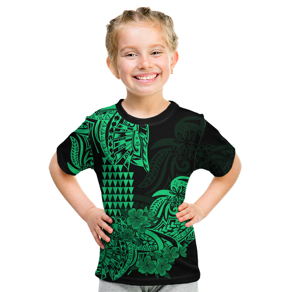 Hawaii Kakau Kid T Shirt Polynesian Floral Tribal Green Version LT9 Green - Polynesian Pride