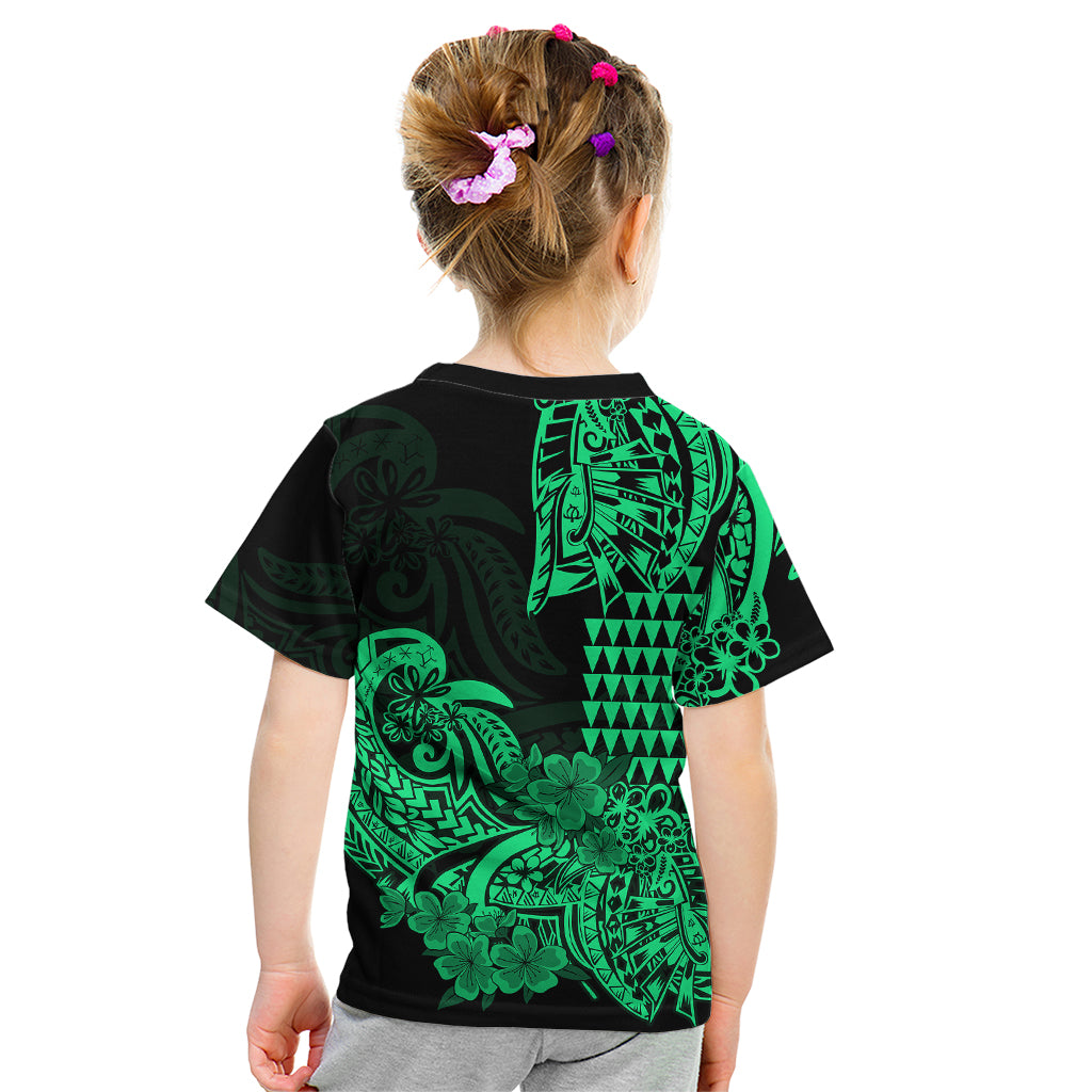 Hawaii Kakau Kid T Shirt Polynesian Floral Tribal Green Version LT9 - Polynesian Pride