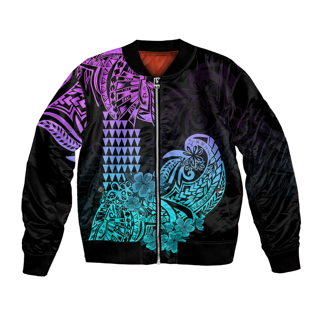Hawaii Kakau Bomber Jacket Polynesian Floral Tribal Heliotrope Version LT9 Unisex Heliotrope - Polynesian Pride