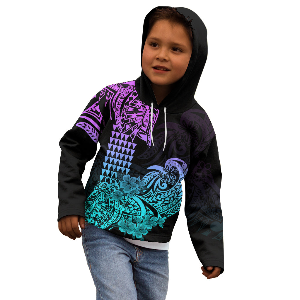 Hawaii Kakau Kid Hoodie Polynesian Floral Tribal Heliotrope Version LT9 - Polynesian Pride