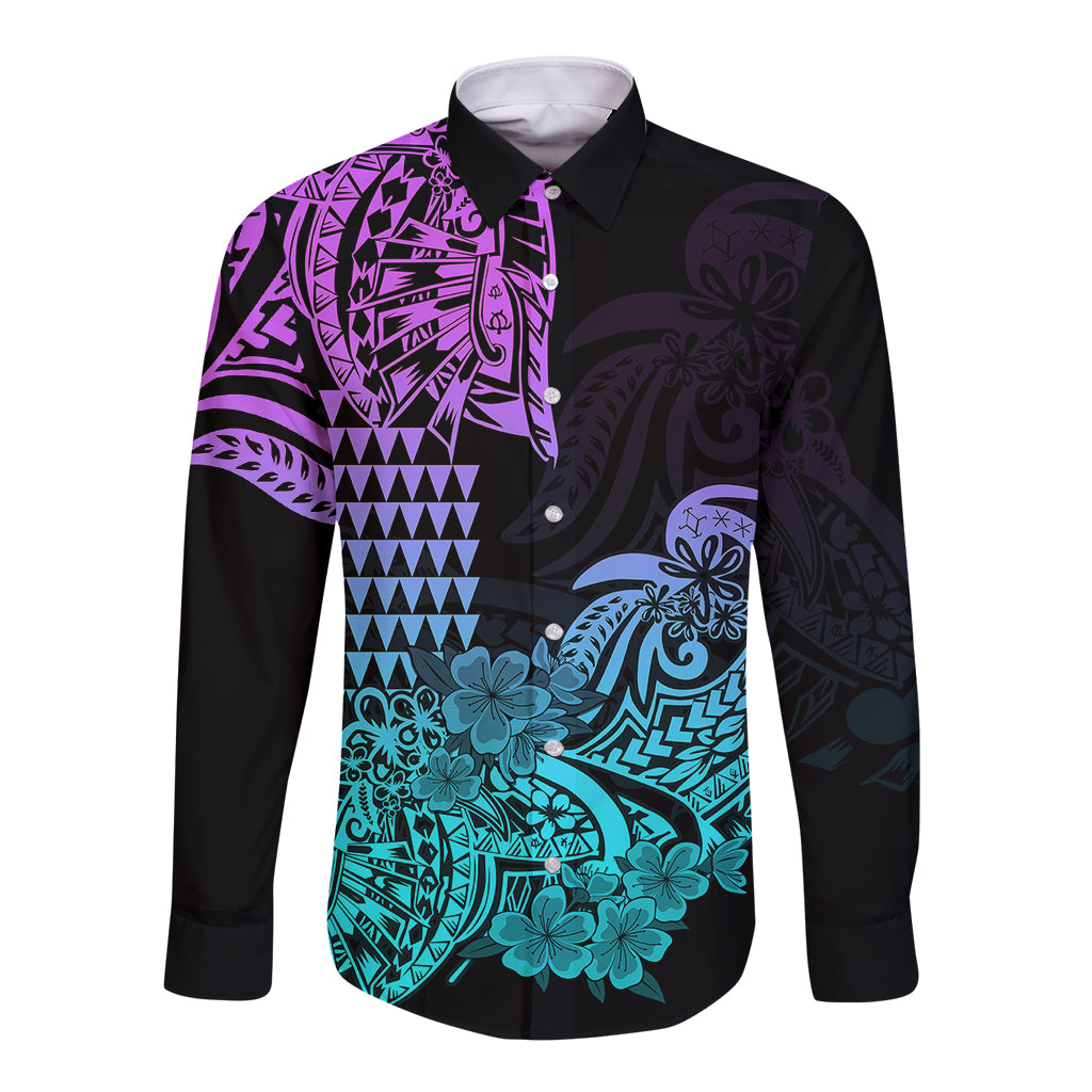 Hawaii Kakau Long Sleeve Button Shirt Polynesian Floral Tribal Heliotrope Version LT9 Unisex Heliotrope - Polynesian Pride