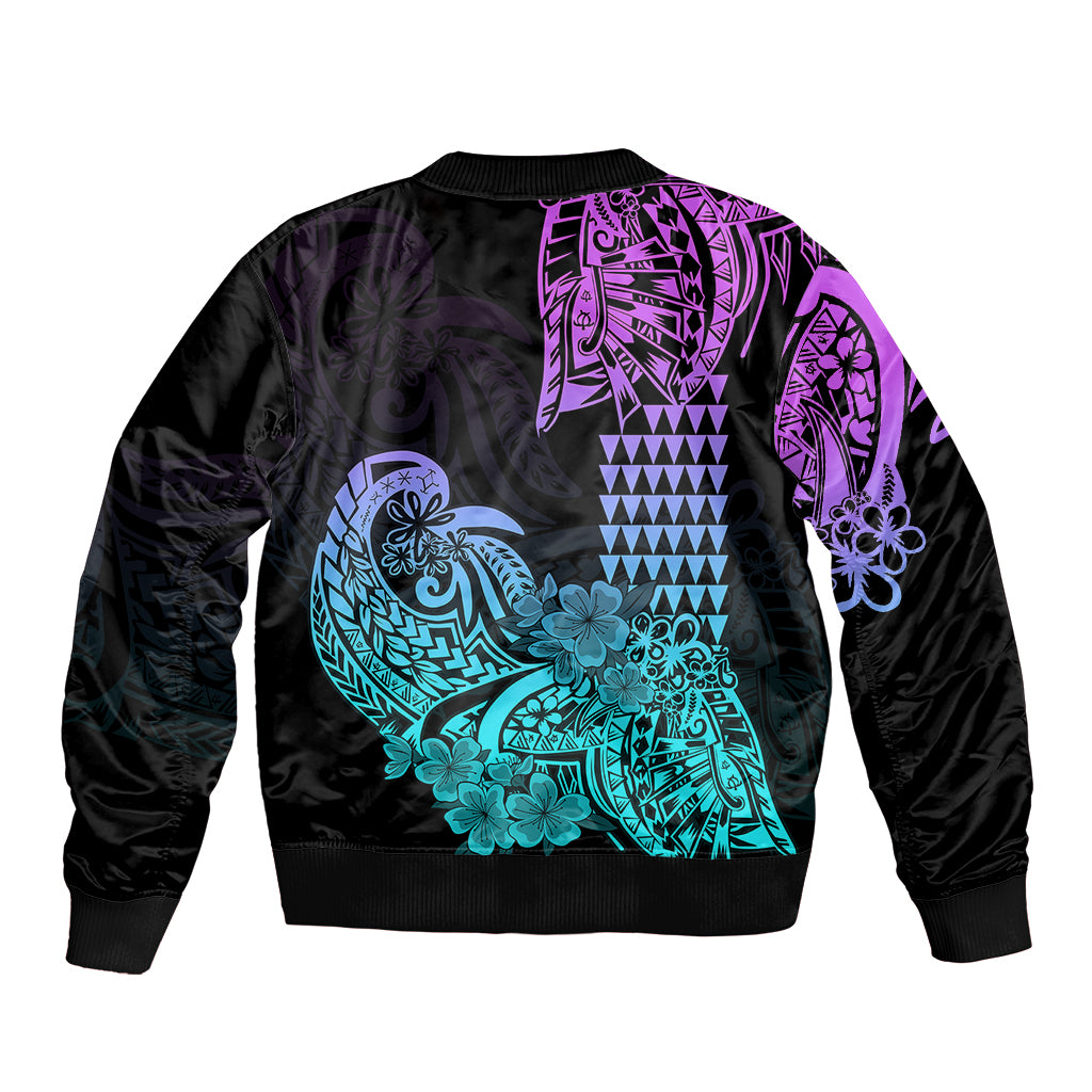 Hawaii Kakau Sleeve Zip Bomber Jacket Polynesian Floral Tribal Heliotrope Version LT9 - Polynesian Pride