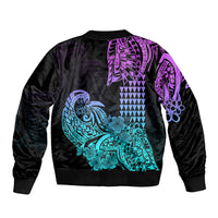 Hawaii Kakau Sleeve Zip Bomber Jacket Polynesian Floral Tribal Heliotrope Version LT9 - Polynesian Pride