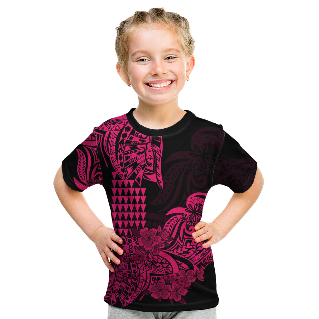 Hawaii Kakau Kid T Shirt Polynesian Floral Tribal Pink Version LT9 Pink - Polynesian Pride