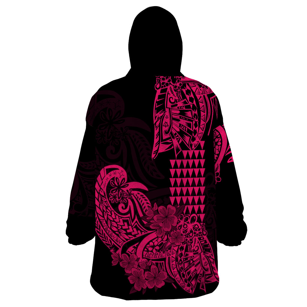 Hawaii Kakau Wearable Blanket Hoodie Polynesian Floral Tribal Pink Version LT9 - Polynesian Pride