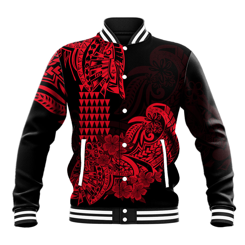 Hawaii Kakau Baseball Jacket Polynesian Floral Tribal Red Version LT9 Unisex Red - Polynesian Pride