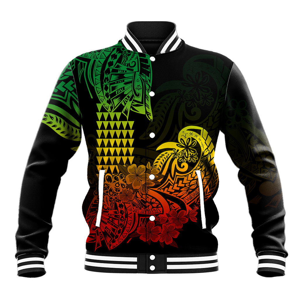 Hawaii Kakau Baseball Jacket Polynesian Floral Tribal Reggae Version LT9 Unisex Reggae - Polynesian Pride