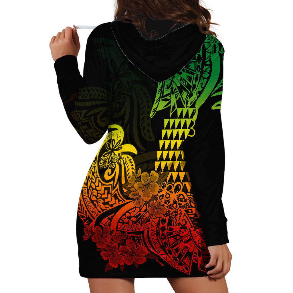 Hawaii Kakau Hoodie Dress Polynesian Floral Tribal Reggae Version LT9 - Polynesian Pride