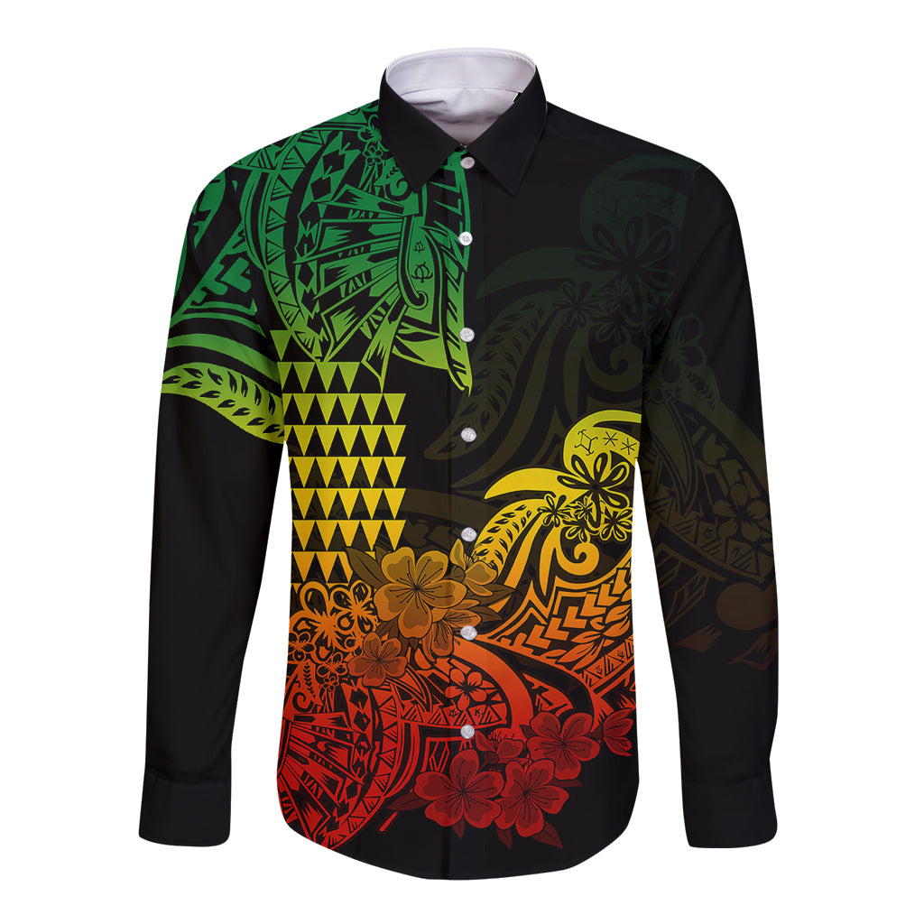 Hawaii Kakau Long Sleeve Button Shirt Polynesian Floral Tribal Reggae Version LT9 Unisex Reggae - Polynesian Pride