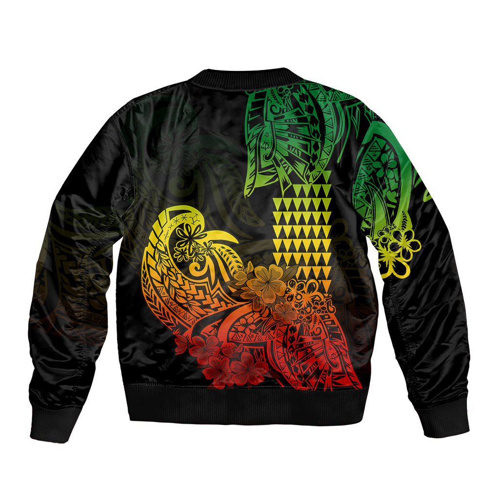 Hawaii Kakau Sleeve Zip Bomber Jacket Polynesian Floral Tribal Reggae Version LT9 - Polynesian Pride