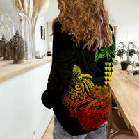 Hawaii Kakau Women Casual Shirt Polynesian Floral Tribal Reggae Version LT9 - Polynesian Pride