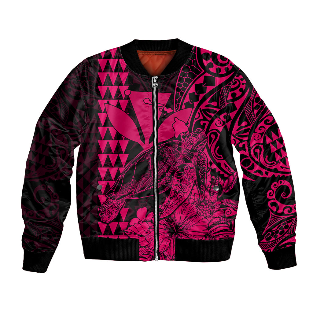 (Custom Personalised) Kakau Polynesian Tribal Hawaiian Turtle with Kanaka Maoli Pink Bomber Jacket LT9 Unisex Pink - Polynesian Pride