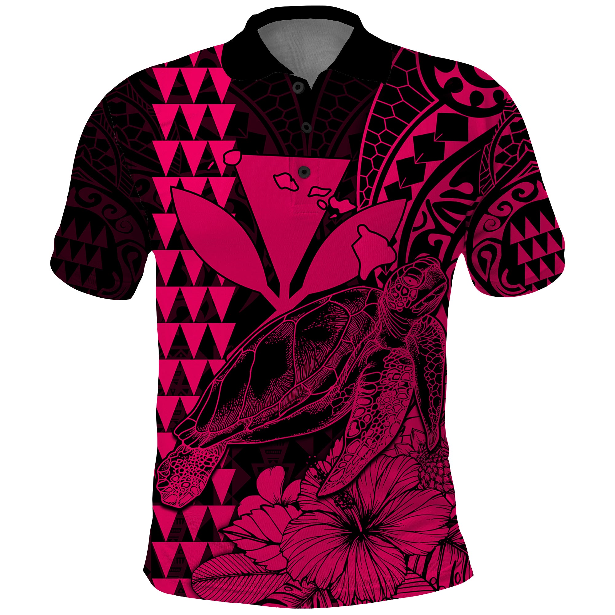 Custom Kakau Polynesian Tribal Hawaiian Turtle with Kanaka Maoli Pink Polo Shirt LT9 Pink - Polynesian Pride