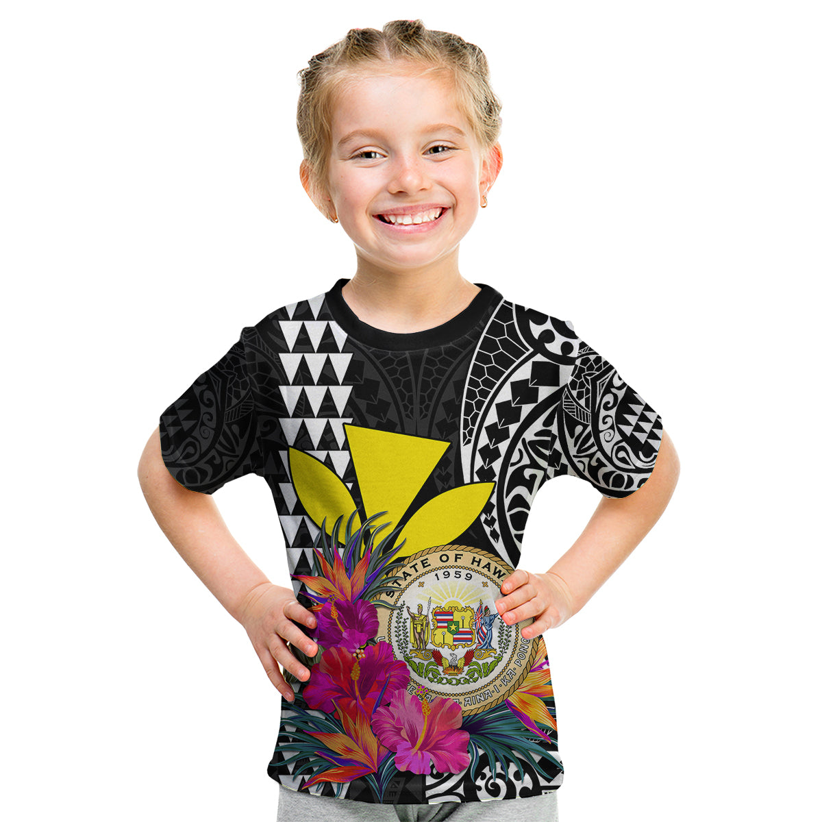 (Custom Personalised) Kakau Tribal Hawaiian Kanaka Maoli Kid T Shirt LT9 - Polynesian Pride