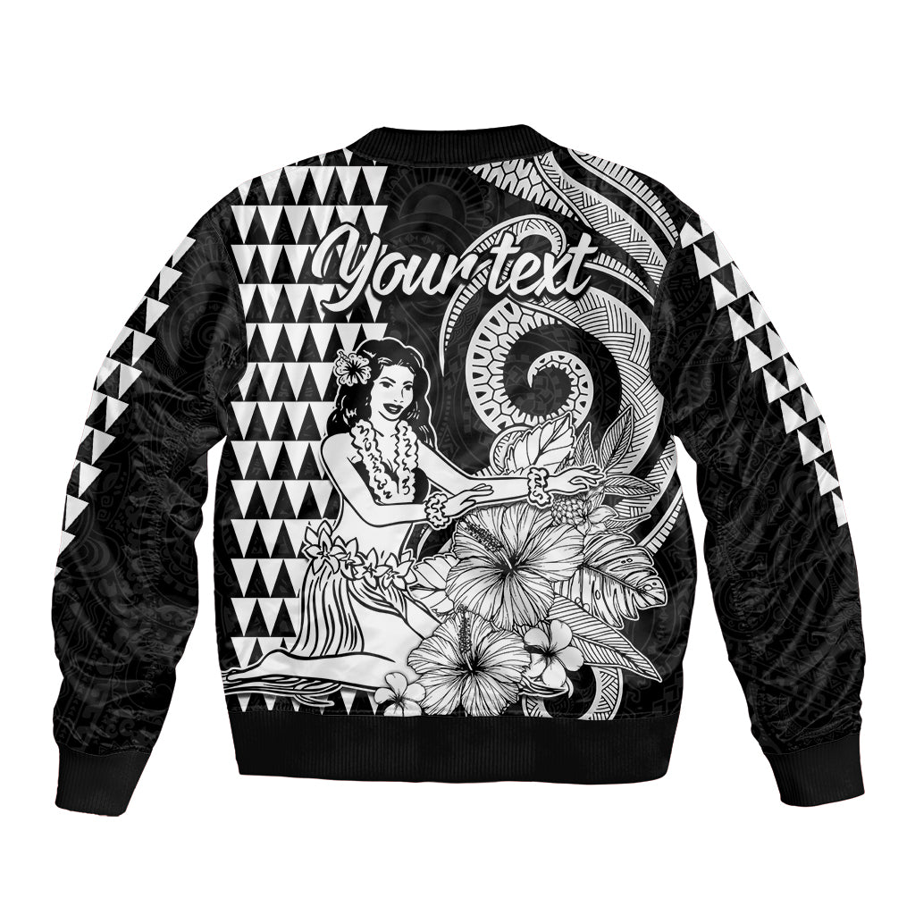 (Custom Personalised) Aloha Hula Girl Hawaiian Tribal and Simple Kakau Sleeve Zip Bomber Jacket LT9 - Polynesian Pride