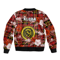 Hawaii State Bomber Jacket Tropical Flowers Mix Tartan Red Version LT14 - Polynesian Pride